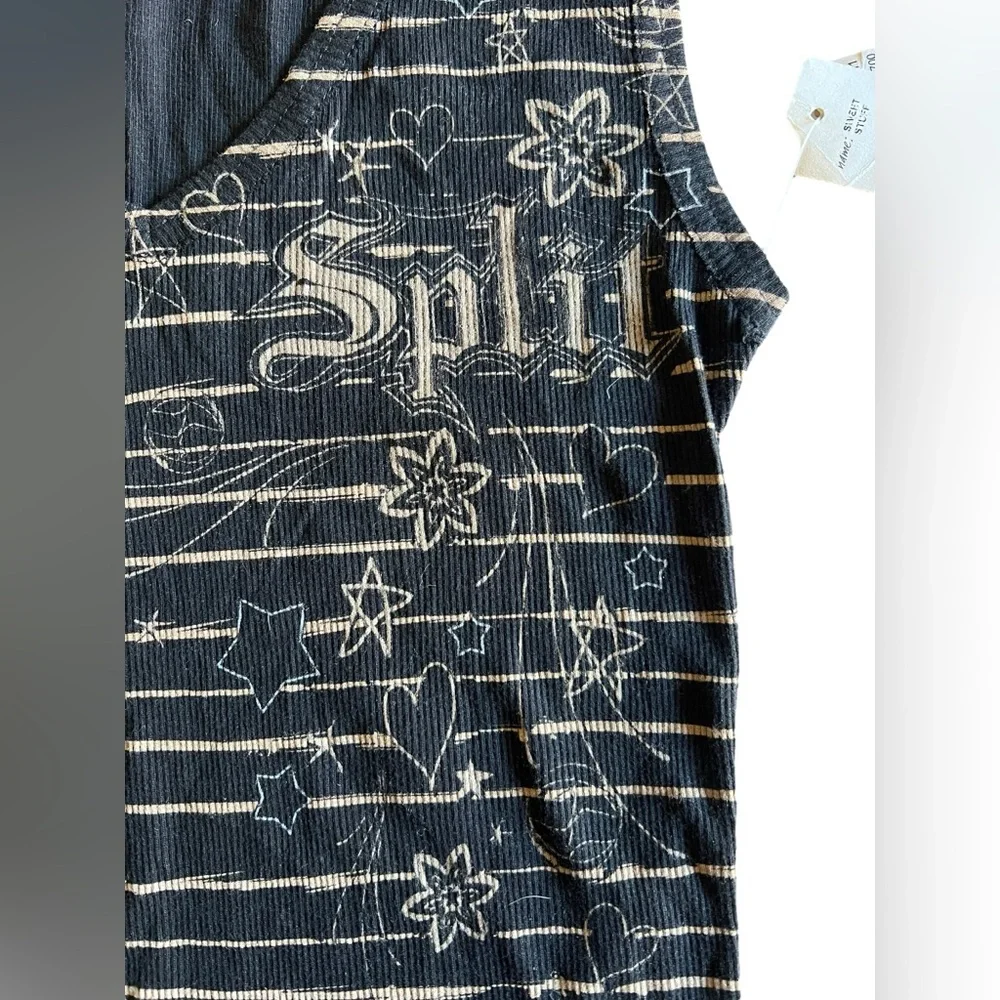 New Old Stock 2007‎ Y2K SPLIT Women’s Graphic Logo Ribbed Tank Top Sz L NOS 00s